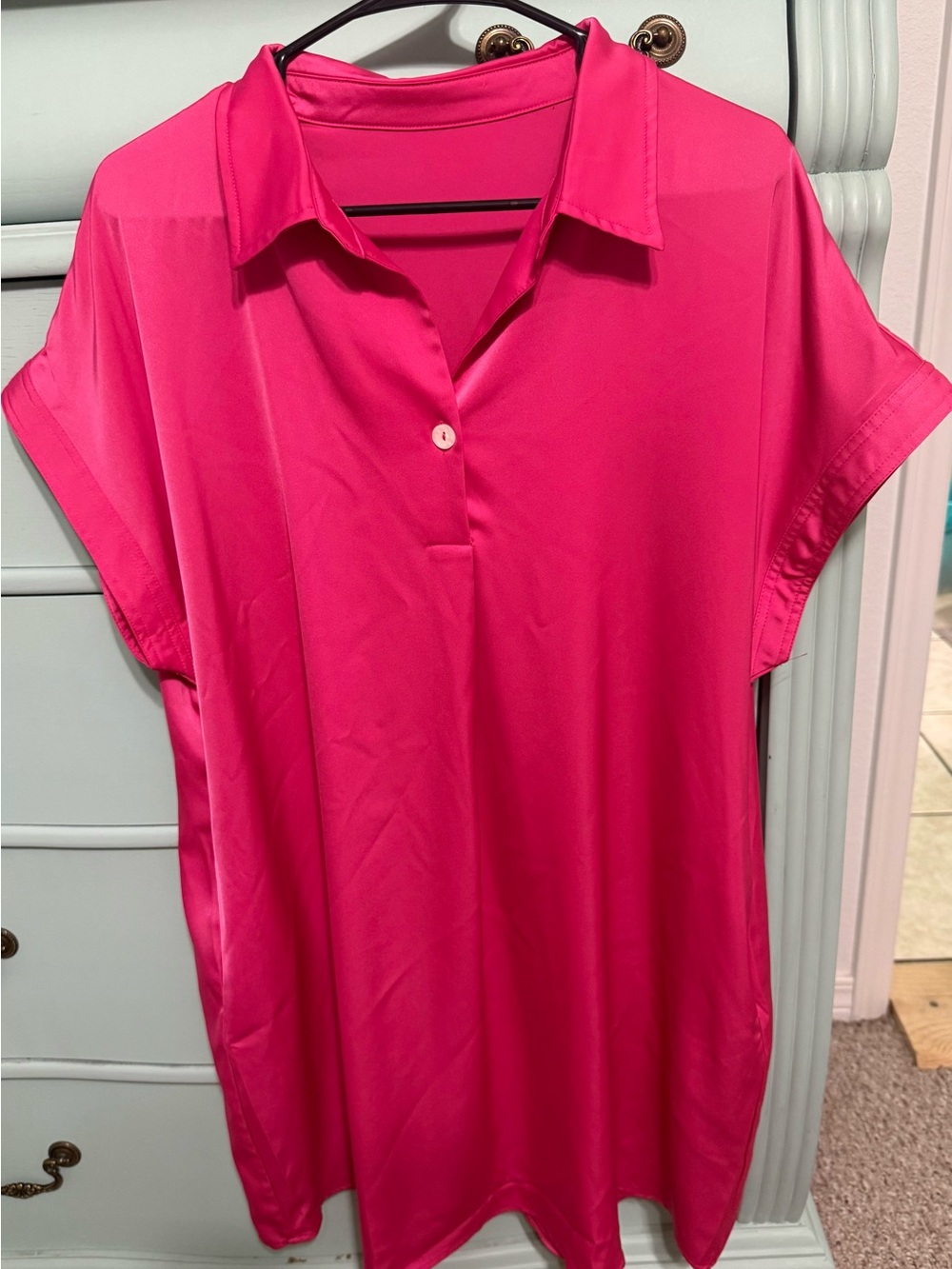 Relaxed Collared Tunic Dress in Vibrant Pink